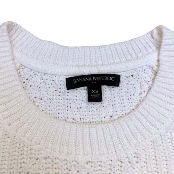 Banana Republic Off White Short Sleeves Sweater Top XS Textured Ivory Cream Knit - Picture 2 of 10
